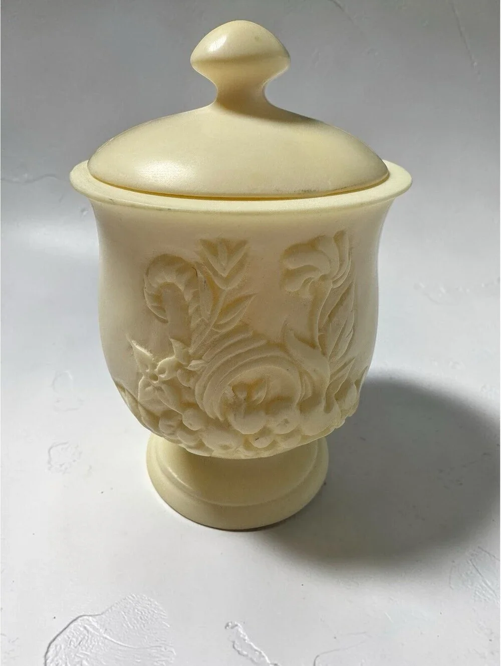 Vintage Hand Carved Italian Alabaster Urn With Lid By Triune International